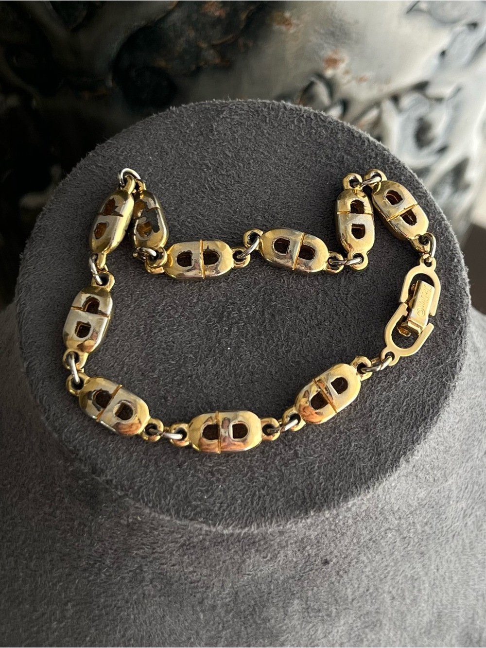 Authentic Vintage Dior Classic “CD” Logo Monogram Openwork Gold Link Bracelet